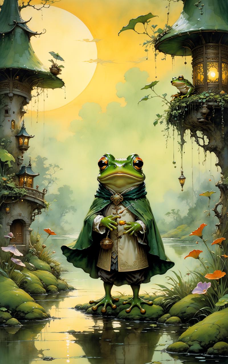 04387-3957835866-Whimsical ridicules funny happy prince frog with his girl, a stunningly detailed fluid gouache painting by Jean Baptiste Monge,.png